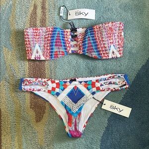 Sky Red and Blue Geometric Bikini